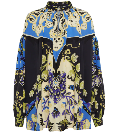 Etro Ornamental Print Silk Blouse In Black