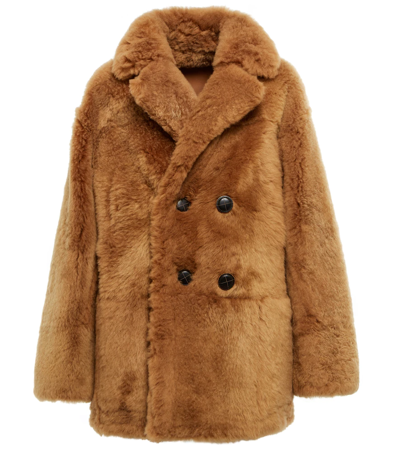 Loro Piana Double-breasted Reversible Shearling And Leather Coat In Pecan Nut