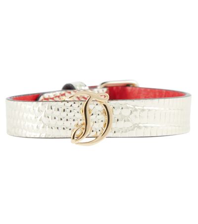 Christian Louboutin Loubilink Lizard-effect Leather Bracelet In Platine/gold