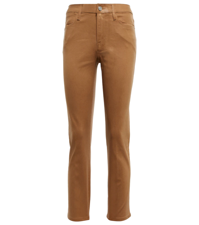 Frame Le High Straight Cropped Straight Leather Trousers In Latte