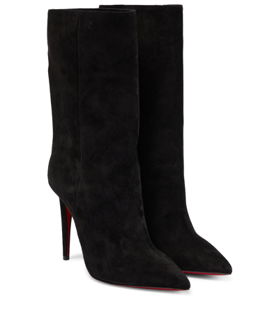 Christian Louboutin Astrilarge Red Sole Pointed Suede Booties In Black