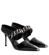 ALEXANDER MCQUEEN PUNK CHAIN-DETAIL PATENT LEATHER MULES