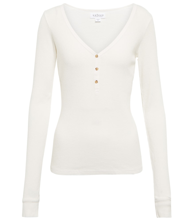 Velvet V-neck Top In Ecru