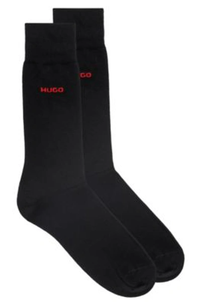Hugo Boss Two-pack Of Regular-length Socks In Stretch Fabric In Black