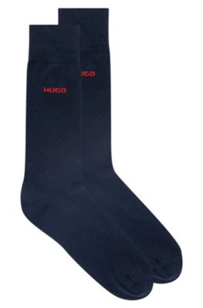 Hugo Boss Two-pack Of Regular-length Socks In Stretch Fabric In Dark Blue