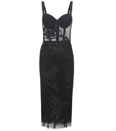 Dolce & Gabbana Floral Embroidered Tulle Bustier Dress In Black