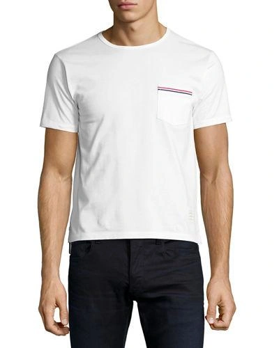 THOM BROWNE SHORT-SLEEVE LOGO POCKET T-SHIRT,PROD196330464