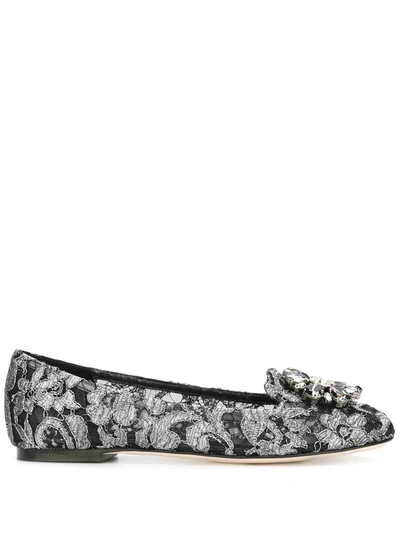 Dolce & Gabbana Slipper In Taormina Lurex Lace With Crystals In Silver