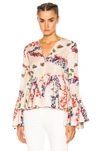 MSGM MSGM PRINTED LONG SLEEVE TOP IN FLORAL,WHITE,2241MDM125 174161
