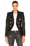 Balmain Black Double-breasted Jacket With Gold-colored Branded Buttons In Soft Leather Woman In Black