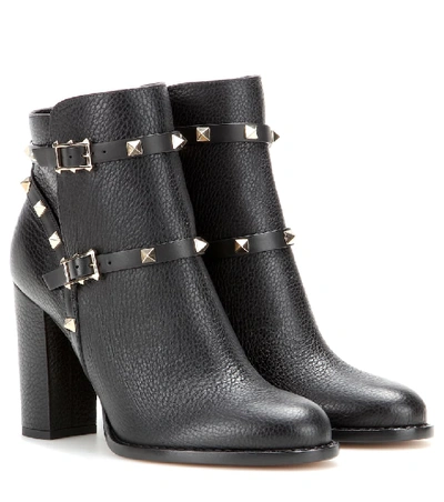 Valentino Garavani Rockstud 100 Black Leather Ankle Boots