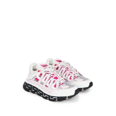 Versace Trigreca Leather And Fabric Sneakers In Pink,fuchsia,white