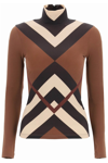 Burberry Chevron Check Jersey Roll-neck Top In Brown