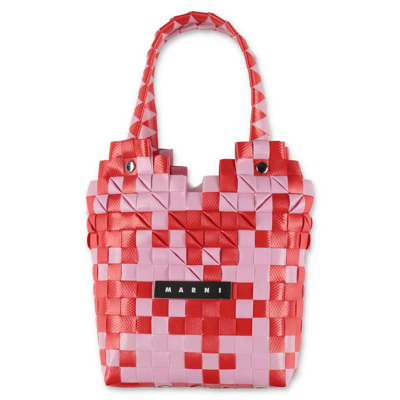 Marni Pink And Red Heart Shape  Braided Bag