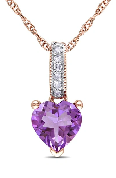 Delmar 10k Rose Gold Diamond & Amethyst Heart Pendant Necklace In Purple