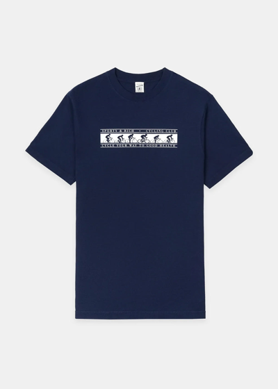 Sporty And Rich Sporty & Rich Navy Cycling Club T-shirt In Navy & White