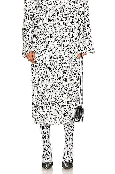 Balenciaga All-over Logo Pleated Drawstring Midi Skirt In Print