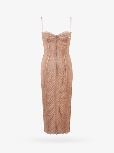 Gucci Gg Embroidered Midi Dress In Beige