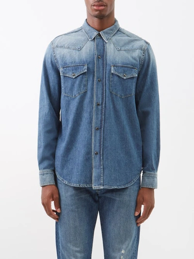 Nili Lotan Travis Flap-pocket Denim Shirt In Classic Wash