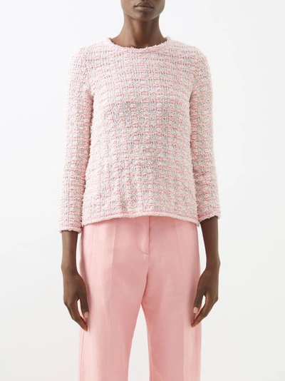 Balenciaga Buttoned-back Tweed Top In Pink