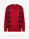 Miu Miu Oversized Argyle V-neck Wool Sweater In Red