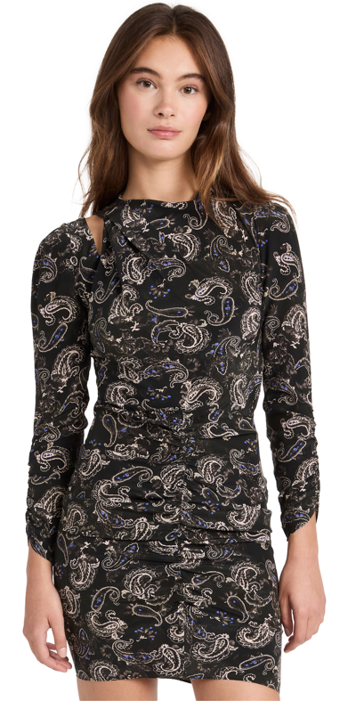 Isabel Marant Tosca Ruched Paisley-print Silk Crepe De Chine Mini Dress In Black