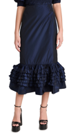 Molly Goddard Elise Frill Hem Taffeta Midi Skirt In Navy