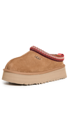 Ugg Tazz Embroidered Shearling Platform Slippers In Chestnut