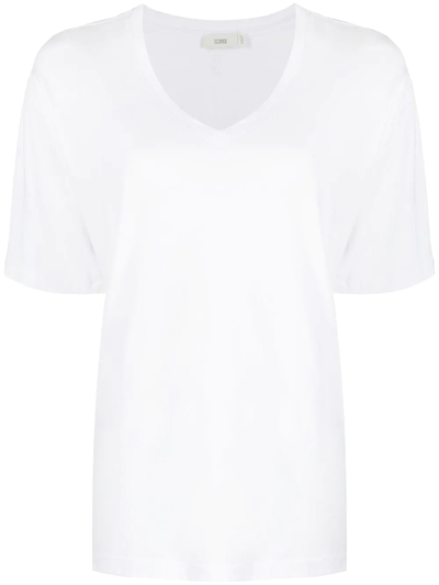 Closed V-neck Short-sleeve T-shirt In White