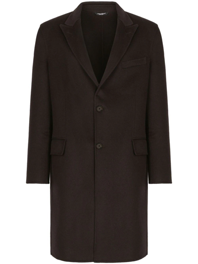 Dolce & Gabbana Single-breasted Cashmere Coat In Brown