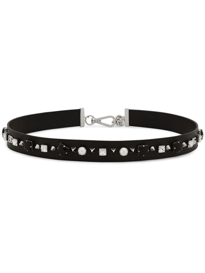 Dolce & Gabbana Crystal-embellished Chain Belt In Black