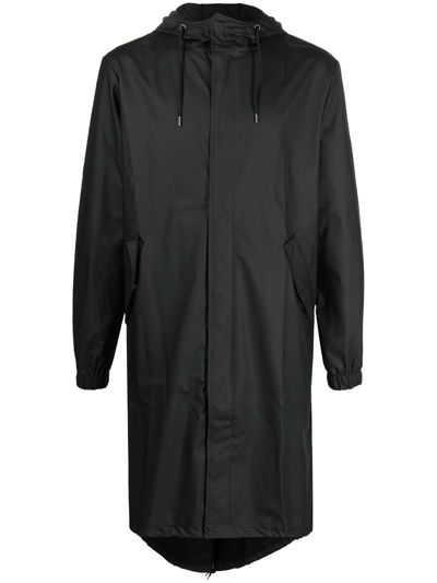 Rains Zip-up Hooded Raincoat In Schwarz