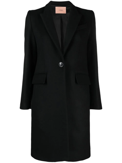 Twinset Notched Lapels Single-breasted Coat In Nero
