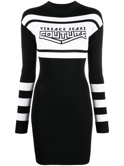 Versace Jeans Couture Logo-print Mini Dress In Black