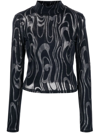 Eckhaus Latta Shrunk Wave Jacquard Mesh Turtleneck Top In Blue
