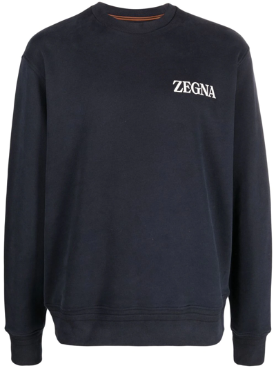 Zegna Chest Logo-print Detail Sweatshirt In Blue