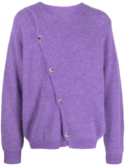 Jacquemus Pau Alpaca-blend Asymmetric Button Sweater In Purple