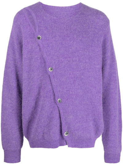 Jacquemus Pau Alpaca-blend Asymmetric Button Jumper In Purple