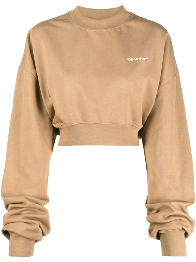 Off-white Logo-print Cropped Sweatshirt In Brown