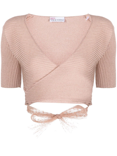 Red Valentino Point D'esprit Tulle Knitted Top In Rosa