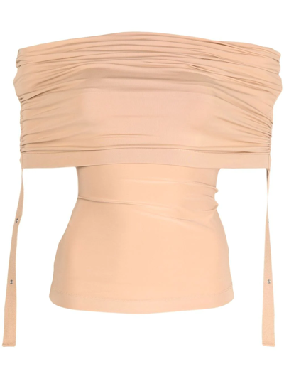 Dion Lee Ruched Off-shoulder Top In Orange