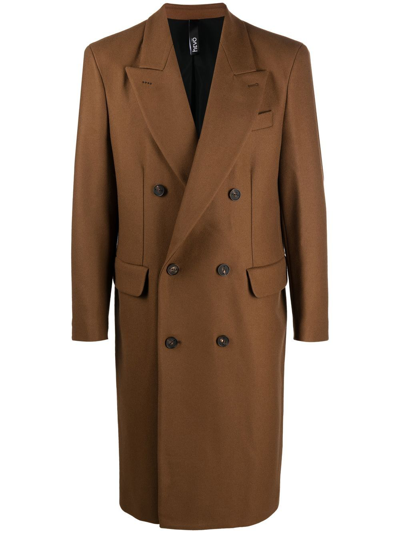 Hevo Mid-length Double-breasted Coat In Brown