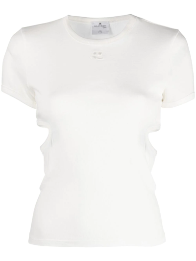 Courrges Cut-out Logo-appliqué T-shirt In White