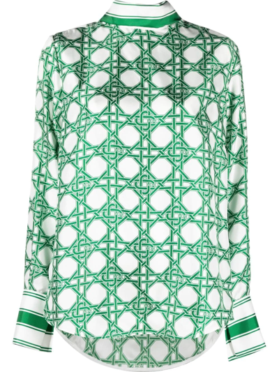 Casablanca Geometric-pattern Silk Blouse In Green