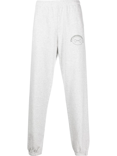 Sporty And Rich Lion Crest Brand-print Tapered-leg Relaxed-fit Stretch-cotton Jogging Bottoms In Heather Grey & Forest