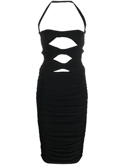 Norma Kamali Peekaboo Cutout Halterneck Minidress In Black