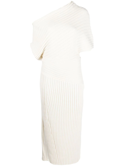 Cult Gaia Naunet Asymmetric-neck Cotton-knitted Midi Dress In Off White
