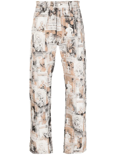 Aries Santino Lilly Saint-jacquard Jeans In Neutrals