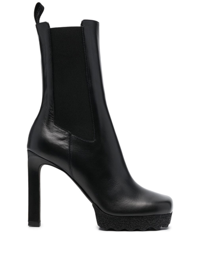 Off-white Black Calf Leather Ankle Boots