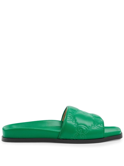 Gucci Women's Gg Matelassé Slide Sandal In Green ModeSens